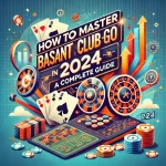 Illustration for 'How to Master Basant Club WIN GO in 2024: A Complete Guide' featuring an online casino theme with playing cards, roulette wheels, and poker chips, creating a vibrant gaming atmosphere.