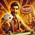 Engaging featured image for 'Teen Patti: How to Play and Win with Basant Club!' showing a lively card game setting with an enthusiastic man holding a winning hand of cards. The Basant Club logo is prominently displayed, reflecting the game’s vibrant, social atmosphere.