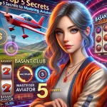 Featured image for 'Top 5 Secrets to Mastering Basant Aviator' with an AI-generated girl appearing focused in a vibrant gaming setting. The image includes visual elements like airplanes, multipliers, and betting indicators, along with the Basant Club logo, representing the strategies and excitement of Basant Aviator gameplay.