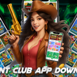 A digital promotional image for the "Basant Club app, featuring a stylized cowgirl character holding a golden revolver in one hand and a smartphone showing the app interface in the other. The background displays multiple mobile screens with colorful game thumbnails like “Royal Fishing,” “Jackpot Fishing,” and others. Bold text at the bottom reads “Basant Club App Download.”
